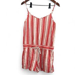 LOFT Romper Shorts Women Size 10 Orange Striped Scoop Neck Beach Linen Blend